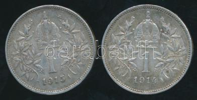 Ausztria 1914-15. 1K Ag (2x) T:2- /
Austria 1914-15. 1 Corona Ag (2x) C:VF