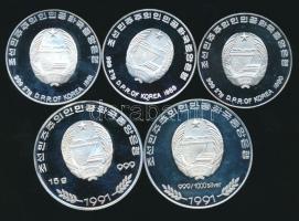 Észak-Korea 1989-1991. 200W Ag (2x) + 500W Ag (3x) "XXV. Nyári Olimpia" sorozat! 2db klf h...