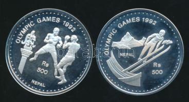 Nepál 1992. 500R Ag "Nyári Olimpia - Boxolás" + 500R Ag "Téli Olimpia - Síugrás" T:PP /  Nepal 1992. 500 Rupees Ag "Summer Olympics - Boxers" + 500 Rupees Ag "Winter Olympics - Ski jumper" C:PP