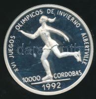 Nicaragua 1990. 10000C Ag "XVI. Téli Olimpia" T:PP Csak 10000db! Nicaragua 1990. 10000 Cordobas Ag "Winter Olympics" C:PP Only 10000 examples!