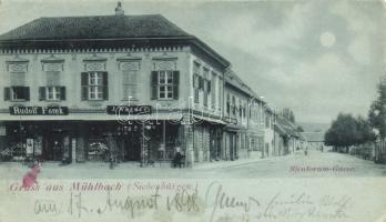 1898 Szászsebes Siculorum street with the shops of Rudolf Forek and J. Wagner
