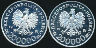 Lengyelország 1991. 200.000Zl Ag (2x) "XXV. Nyári Olimpia" klf! T:PP 20000db! / 
Poland 19...