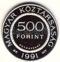 1991. 500Ft Ag "SZÁZ ÉVES a kosárlabdajáték" PRÓBAVERET T:PP Csak 50db! R! /  Hungary 1991. 500 Forint Ag "SZÁZ ÉVES" "TRIAL STRIKE" C:PP RARE!
