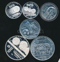Mexikó 1985. 25P Ag (3x) + 50P Ag + 100P (2x) "Labdarúgó Világbajnokság" sorozat klf érméje! T:PP,BU /  Mexico 1985. 25 Peso Ag (3x) + 50 Peso Ag + 100 Peso Ag (2x) "Football World Championship" set with different coins! C:PP,BU
