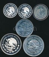 Mexikó 1985. 25P Ag (3x) + 50P Ag + 100P (2x) "Labdarúgó Világbajnokság" sorozat klf érméj...