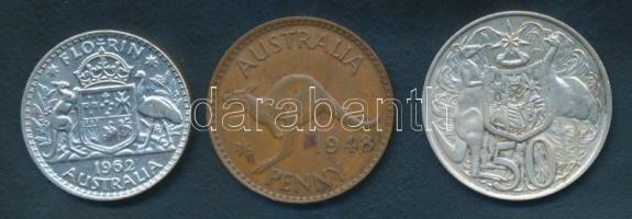 Ausztrália 1948. 1P + 1962. 1Fl Ag + 1966. 50c Ag T:2,3 ph. / Australia 1948. 1 Penny + 1962. 1 Florin Ag + 1966. 50 Cents Ag C:XF,F