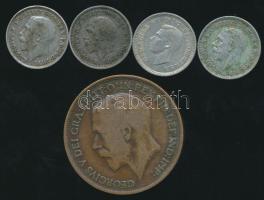Nagy Britannia 1918-1940. 3p Ag (4x) + 1919. 1P T:2,3 / Great Britain 1918-1940. 3 pence Ag (4x) + 1919. 1 Penny C:XF,F