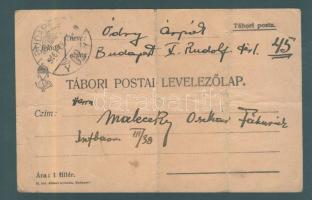 1916 Odry Árpád színművész személyes hangú tábori levele Maleczky Oszkár operaénekesnek. Saját kezű ...
