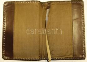 Alig használt bőr könyvborító szüreti mulatság jelenettel / Leather book-cover 18x25 cm