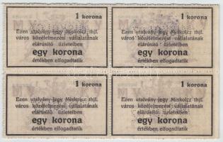 Miskolc 1916. 1K "MISKOLCZ" élelmezési jegyek négyes tömbben, lepecsételéssel T:I