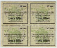 Miskolc 1916. 20f "MISKOLCZ" élelmezési jegyek négyes tömbben, lepecsételéssel T:I-(apró s...