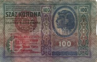 1902. 1000k + 1912. 100K + 1914. 50K + 1915. 10K mindegyik "Felülbélyegzés 1919. jan.16. Szent-...