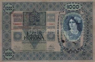 1902. 1000k + 1912. 100K + 1914. 50K + 1915. 10K mindegyik "Felülbélyegzés 1919. jan.16. Szent-...