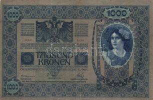 1902. 1000K (2x) az egyik áthúzott szerb-horvát-szlovén ellenbélyeggel és ellenbélyegzővel, a másik ...