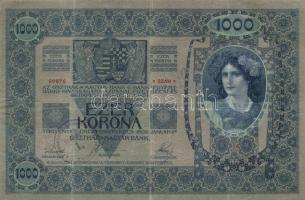 1902. 1000K (2x) az egyik áthúzott szerb-horvát-szlovén ellenbélyeggel és ellenbélyegzővel, a másik ...