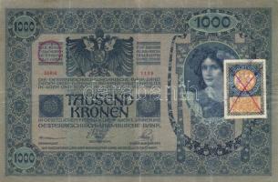 1902. 1000K (2x) az egyik áthúzott szerb-horvát-szlovén ellenbélyeggel és ellenbélyegzővel, a másik ...