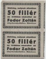 Miskolc 50f utalvány "Fodor Zoltán Könyvkereskedés" (2x) függőleges párban T:I-(apró sarokhiány)