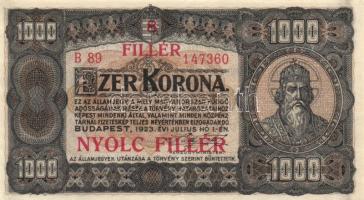1920. 500K "Orell Füssli Zürich" T:restaurált (III) + 1923. 1000K "8 FILLÉR NYOLC FILLÉR" felülbélyegzéssel T:II+