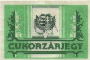 Kossuth címerrel ellátott cukorzárjegy (8x),mindegyik hátulján ceruzával értékjelzés:10,200,1000 T:I...