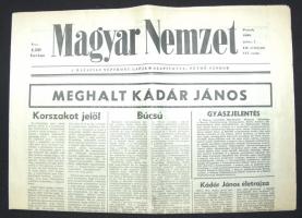 1989 A Magyar Nemzet Kádár János haláláról és az 1956-osok rehabilitációjáról tudósító száma