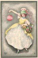 Italian art postcard, lady, Primus Pastella, Olasz művészlap, hölgy, Primus Pastella
