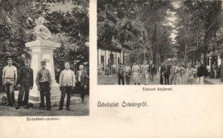 Örkény Erzsébet-szobor és tábor bejárat