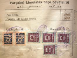 1921. Forgalmi kimutatás napi bevételekről könyv közel 600 db forgalmi adó bélyeggel / Booklet recording daily incomes, with close to 600 turnover tax stamps