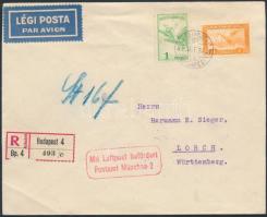 Ajánlott légi levél Németországba, Registered armail cover to Germany