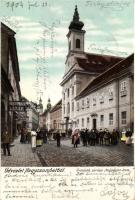 Nagyszombat Nagy Lajos street with the shops of Lázár Milchspeiser and Jakob Manheim