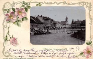 Kolozsvár Mátyás square city railway litho