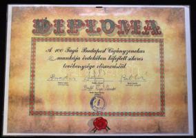 cca 1995 100 tagú Cigányzenekari Diploma Boros Lajos prímáskirály aláírásával 30x42 cm