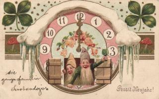 New Year dwarves clock Emb. litho
