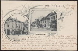 Szászsebes Siculorum street with the shops of Josef Bauman and Adolf Weissörtel (b)