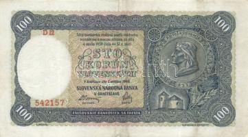 Szlovákia 1940. 100K T:III+ /
Slovakia 1940. 100 Korun C:F+