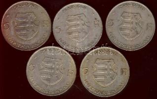 1947. 5Ft Ag "Kossuth" (5x) T:2-,3 ph