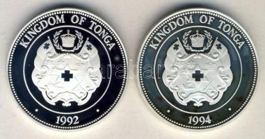 Tonga 1992-1994. 1P Ag (2x) "XXVI. Nyári Olimpia" T:PP /  Tonga 1992-1994. 1 Paanga Ag (2x) "1996 Summer Olympic Games" C:PP