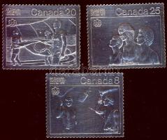 Kanada 1976. 8P Ag + 20P Ag + 25P Ag "XXI. Nyári Olimpia" bélyegalakú sorozat (3x15.55g) T:BU /  Canada 1976. 8 Pence Ag + 20 Pence Ag + 25 Pence Ag "Summer Olympics" stamp coin set (3x15.55g) C:BU