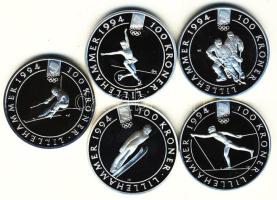 Norvégia 1991-1993. 50Kr Ag (6x) + 100Kr Ag (5x) "XVII. Téli Olimpia" gyűjtemény klf érmékkel! T:PP /  Norway 1991-1993. 50 Kroner Ag (6x) + 100 Kroner Ag (5x) "Winter Olympics" collection with various sport motives! C:PP