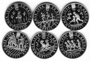 Norvégia 1991-1993. 50Kr Ag (6x) + 100Kr Ag (5x) "XVII. Téli Olimpia" gyűjtemény klf érmék...