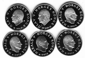 Norvégia 1991-1993. 50Kr Ag (6x) + 100Kr Ag (5x) "XVII. Téli Olimpia" gyűjtemény klf érmék...