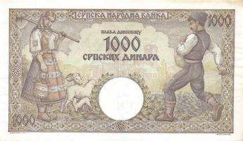 Szerbia 1942. 1000D vízjel Petar király T:I-(enyhén foltos felül)
Serbia 1942. 1000 Dinara watermark...