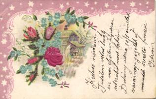 Floral litho Emb. silk card