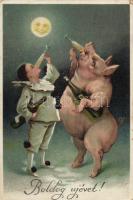 New Year pig and clown litho (EK)