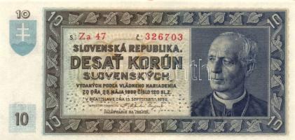 Szlovákia 1939. 10K 2SPECIMEN" lyukasztással T:I Slovakia 1939. 10 Korun "SPECIMEN" preforation C:Unc