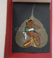 Művészi kivitelű, kézzel festett, egyedi indiai üdvözlőlap indiai nyárfalevélre festve / Artist made manufactural Indian greeting cards painted on Indian leaf