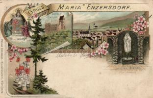 Maria Enzersdorf, Heil d. Kranken, Schloss Lichtenstein, Lourdes-Brunnen / general view, castle, well, Franz Schemm floral Art Nouveau litho (lyuk / pinhole)