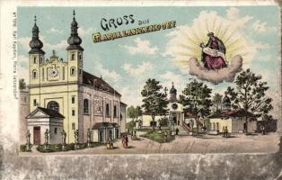 Maria Lanzendorf, main square, church, Karl Hayden litho (Rb)