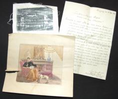 Kis vegyes hagyaték okmány és nyomtatvány hagyaték, benne 1800-as viaszpecsétes levél, rajz, képesla...