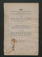 1922-1924 A Budapest Vas utcai felső kereskedelmi iskola 3 db értesítője. Egyiken folt