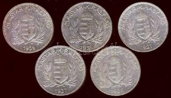 1926-1939. 1P Ag (5x) mind klf évszámmal T:2,2-,3